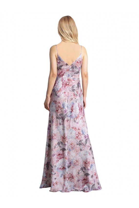 Sleeveless Cowl Neck Stretch Satin & Floral Long Formal Evening Dress Canada Clearance
