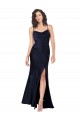 Sleeveless Cowl Neck Silky Satin Dark Navy Long Black Tie Evening Dress Canada Clearance