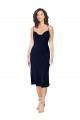 Sleeveless Cowl Neck Silky Satin Dark Navy Midi Length Formal Evening Dress Canada Clearance