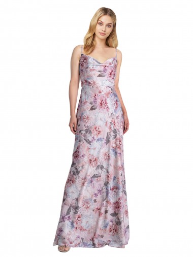 Sleeveless Cowl Neck Stretch Satin & Floral Long Formal Evening Dress Canada Clearance