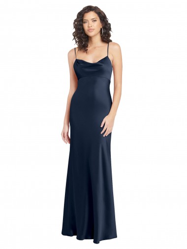 Sleeveless Cowl Neck Stretch Satin Dark Navy Long Black Tie Evening Dress Canada Clearance