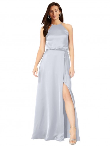 Sleeveless Halter Neck Silky Satin Fog Long Formal Evening Dress Canada Clearance