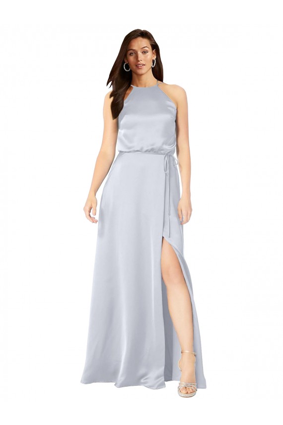 Sleeveless Halter Neck Silky Satin Fog Long Formal Evening Dress Canada Clearance