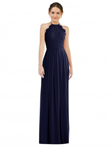 Sleeveless Halter Neck Soft Chiffon Dark Navy Long Semi Formal Evening Dress Canada Clearance