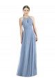 Sleeveless Halter Neck Soft Chiffon Dusty Blue Long Semi Formal Evening Dress Canada Clearance