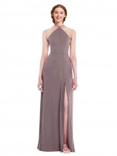 Sleeveless Halter Neck Soft Chiffon Dusty Rose Long Formal Evening Dress Canada Clearance