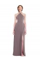 Sleeveless Halter Neck Soft Chiffon Dusty Rose Long Formal Evening Dress Canada Clearance