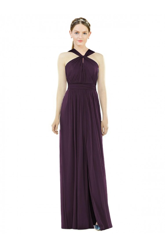 Sleeveless Halter Neck Soft Chiffon Grape Long Semi Formal Evening Dress Canada Clearance