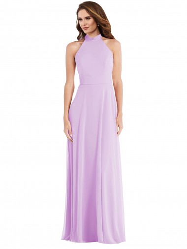 Sleeveless Halter Neck Soft Chiffon Lilac Long Semi Formal Evening Dress Canada Clearance