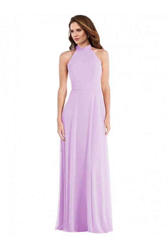 Sleeveless Halter Neck Soft Chiffon Lilac Long Semi Formal Evening Dress Canada Clearance