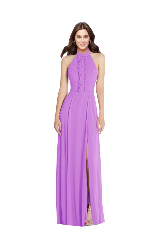 Sleeveless Halter Neck Soft Chiffon Violet Long Formal Evening Dress Canada Clearance