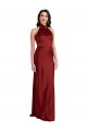 Sleeveless Halter Neck Stretch Satin Burgundy Long Black Tie Evening Dress Canada Clearance