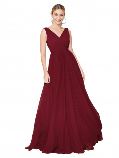 Sleeveless High Neck Soft Chiffon Burgundy Long Formal Dress Canada Clearance