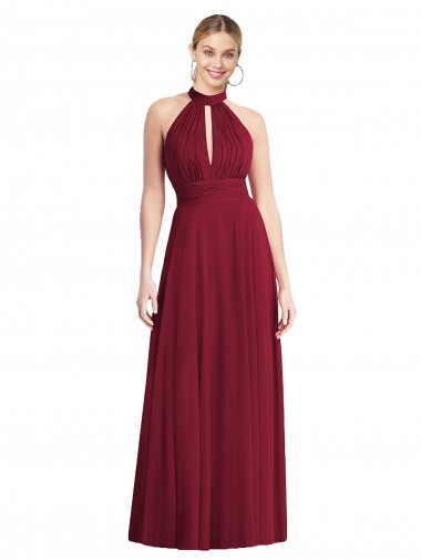 Sleeveless High Neck Soft Chiffon Burgundy Long Semi Formal Evening Dress Canada Clearance