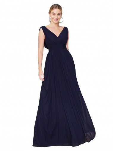 Sleeveless High Neck Soft Chiffon Dark Navy A-Line Long Formal Evening Dress Canada Clearance