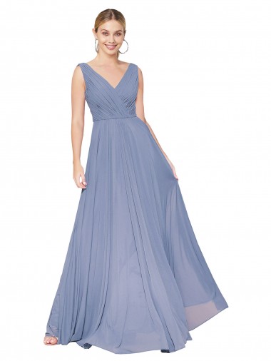 Sleeveless High Neck Soft Chiffon Dusty Blue Long Formal Evening Dress Canada Clearance