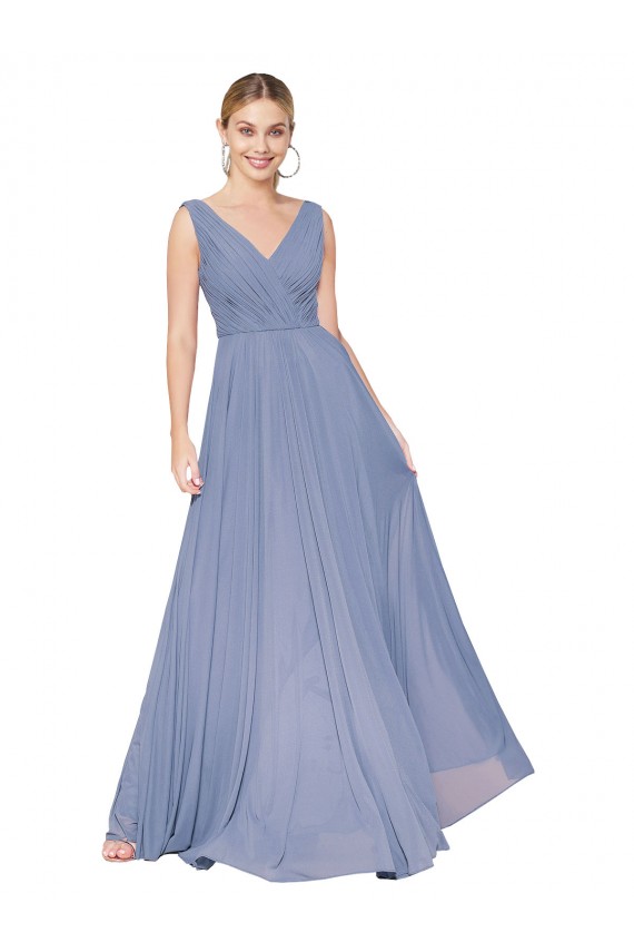 Sleeveless High Neck Soft Chiffon Dusty Blue Long Formal Evening Dress Canada Clearance
