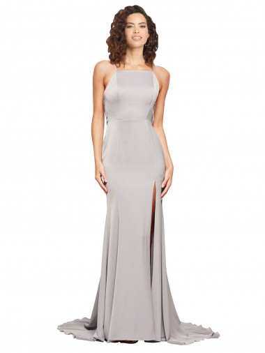 Sleeveless High Neck Stretch Satin Sweep Train Formal Evening Dress Canada Clearance