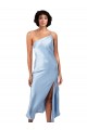 Sleeveless One Shoulder Silky Satin Light Sky Blue Midi Length Formal Evening Dress Canada Clearance