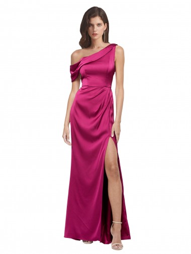 Sleeveless One Shoulder Stretch Satin Fuchsia Long Evening Dress Canada Clearance