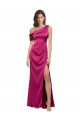 Sleeveless One Shoulder Stretch Satin Fuchsia Long Evening Dress Canada Clearance