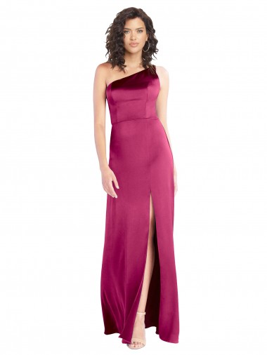 Sleeveless One Shoulder Stretch Satin Fuchsia Long Formal Evening Dress Canada Clearance