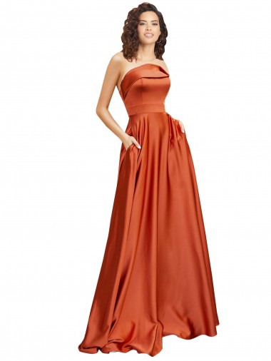 Sleeveless Round Neck Silky Satin Burnt Orange Sweep Train Formal Evening Dress Canada Clearance