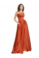 Sleeveless Round Neck Silky Satin Burnt Orange Sweep Train Formal Evening Dress Canada Clearance