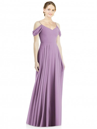 Sleeveless Spaghetti Straps Soft Chiffon Dark Lavender Long Semi Formal Evening Dress Canada Clearance