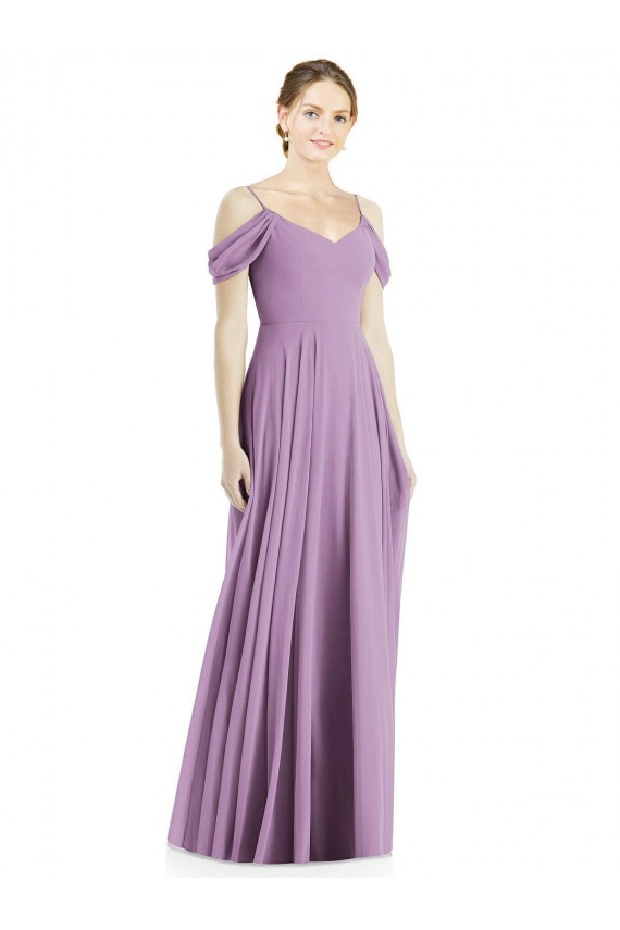 Sleeveless Spaghetti Straps Soft Chiffon Dark Lavender Long Semi Formal Evening Dress Canada Clearance
