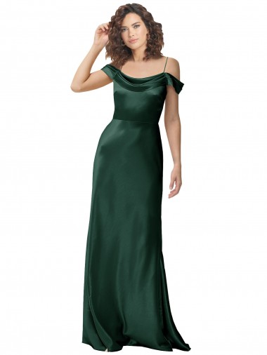Sleeveless Spaghetti Straps Stretch Satin Hunter Long Formal Evening Dress Canada Clearance