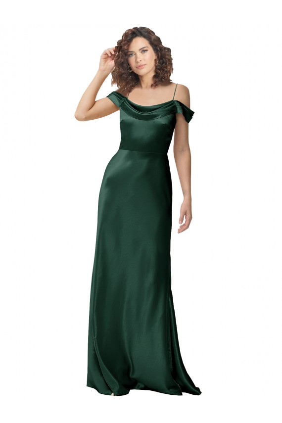 Sleeveless Spaghetti Straps Stretch Satin Hunter Long Formal Evening Dress Canada Clearance
