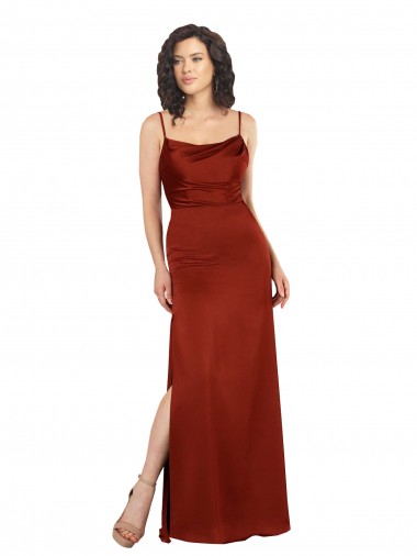 Sleeveless Square Neck Silky Satin Red Long Formal Evening Dress Canada Clearance