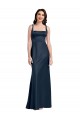 Sleeveless Square Neck Stretch Satin Dark Navy Long Formal Evening Dress Canada Clearance