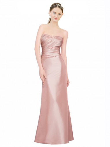 Sleeveless Strapless Stretch Satin Long Formal Evening Dress Canada Clearance