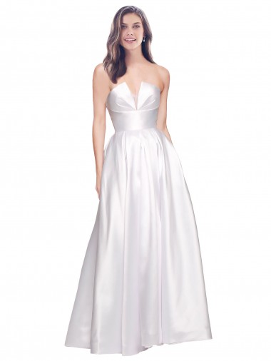 Sleeveless Strapless Stretch Satin White Long Formal Evening Dress Canada Clearance