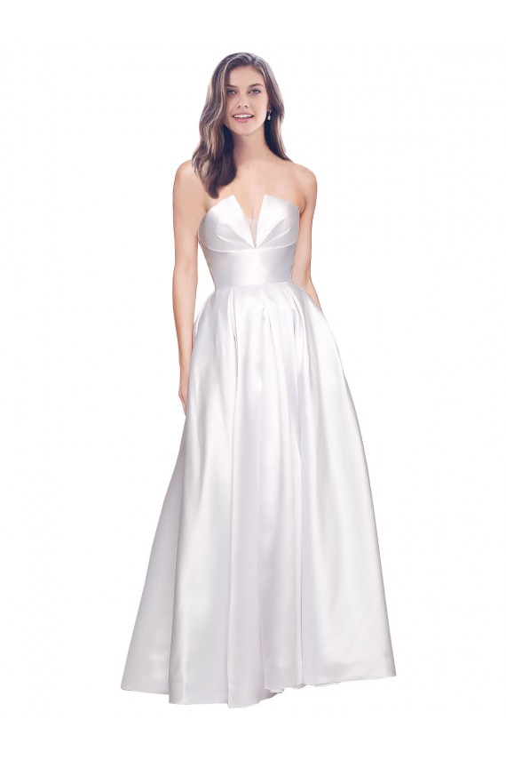Sleeveless Strapless Stretch Satin White Long Formal Evening Dress Canada Clearance
