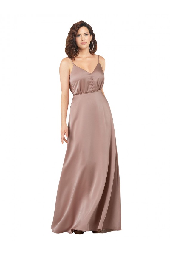Sleeveless Sweetheart Silky Satin Dusty Pink Long Formal Evening Dress Canada Clearance