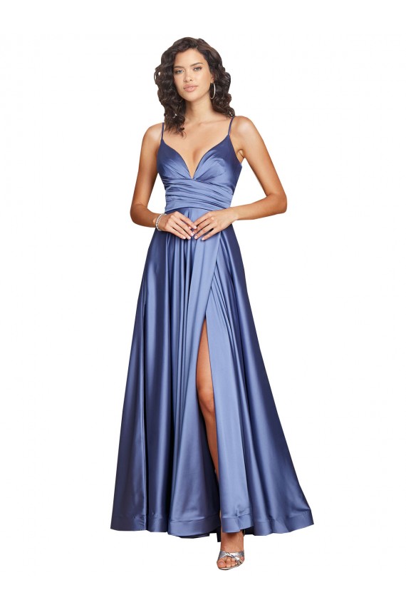 Sleeveless Sweetheart Silky Satin French Blue Long Black Tie Evening Dress Canada Clearance