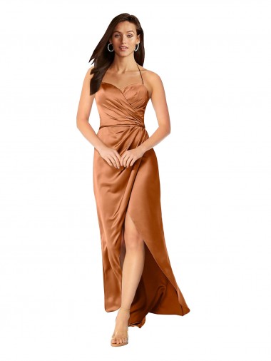 Sleeveless Sweetheart Silky Satin Orange Long High Low Evening Dress Canada Clearance