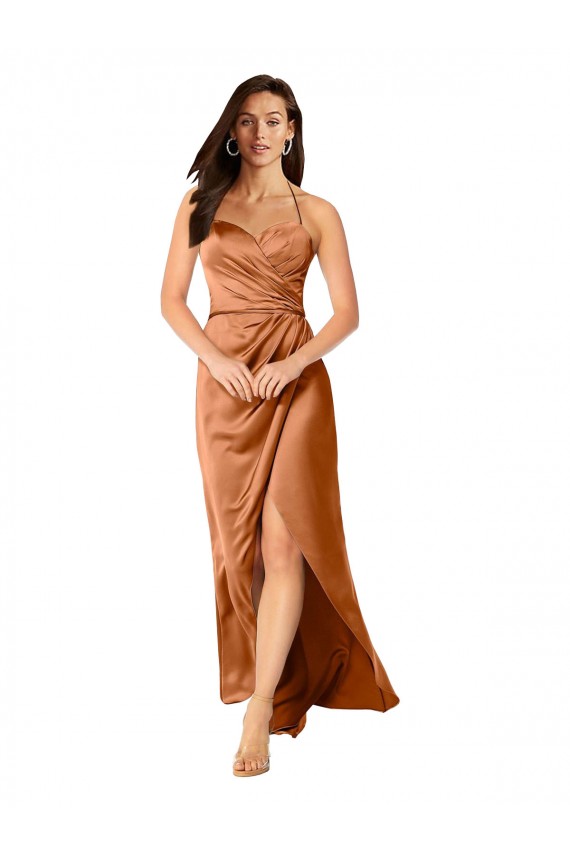 Sleeveless Sweetheart Silky Satin Orange Long High Low Evening Dress Canada Clearance