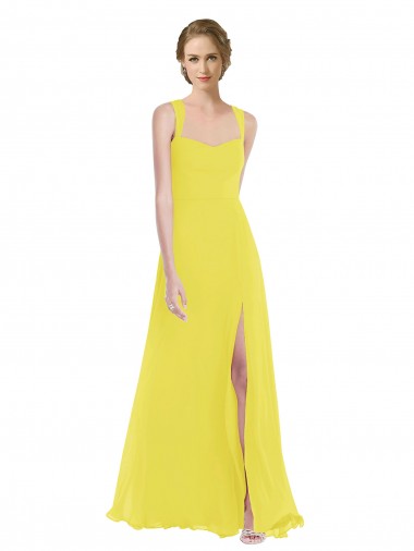 Sleeveless Sweetheart Soft Chiffon Yellow Long Semi Formal Evening Dress Canada Clearance