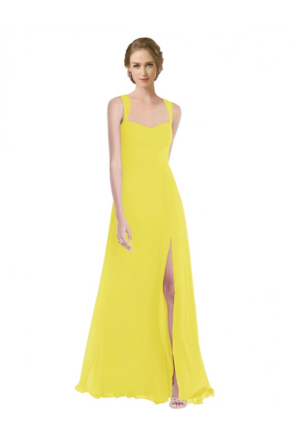 Sleeveless Sweetheart Soft Chiffon Yellow Long Semi Formal Evening Dress Canada Clearance