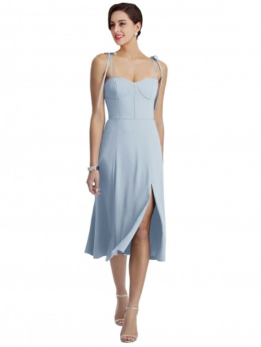 Sleeveless Sweetheart Stretch Crepe Light Sky Blue Midi Length Evening Dress Canada Clearance