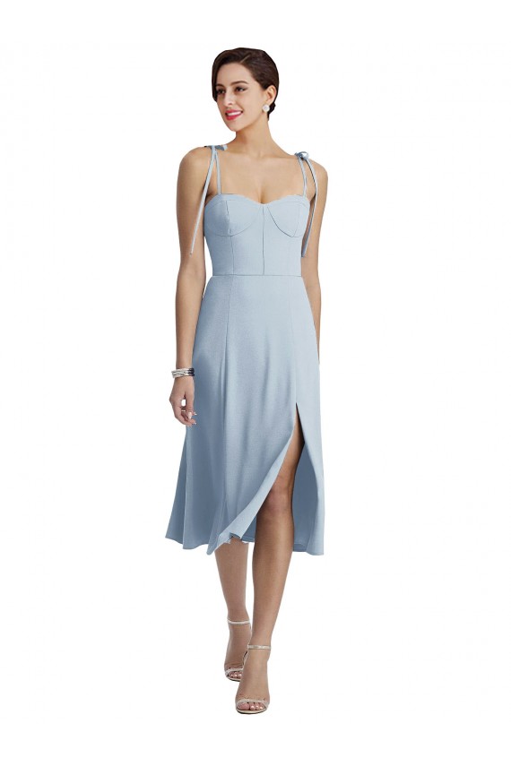 Sleeveless Sweetheart Stretch Crepe Light Sky Blue Midi Length Evening Dress Canada Clearance