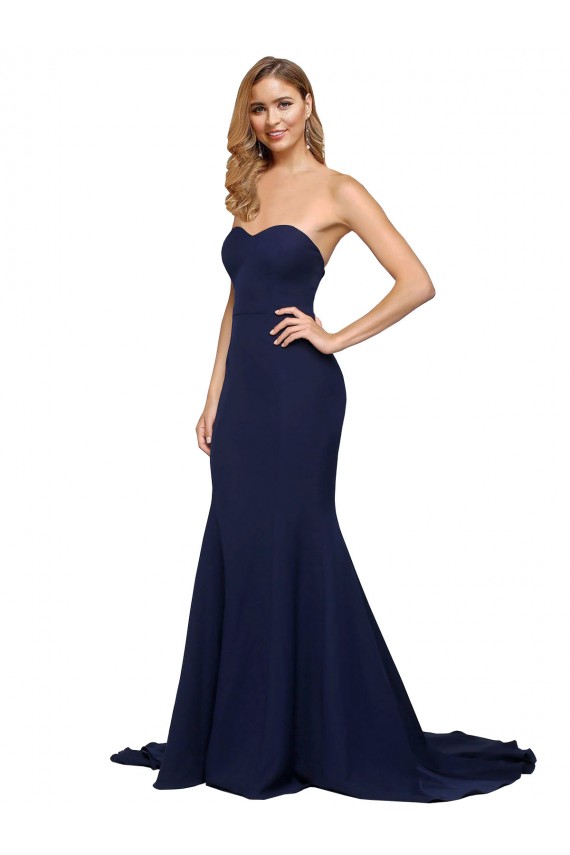 Sleeveless Sweetheart Stretch Crepe Dark Navy Sweep Train Formal Evening Dress Canada Clearance