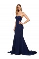 Sleeveless Sweetheart Stretch Crepe Dark Navy Sweep Train Formal Evening Dress Canada Clearance