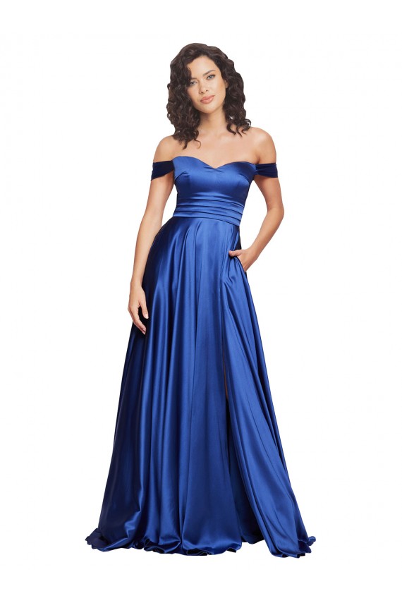 Sleeveless Sweetheart Stretch Satin Royal Blue Sweep Train Formal Evening Dress Canada Clearance