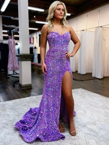 Sleeveless Sweetheart Velvet Sequin Lavender Court Train Homecoming Dress Canada Clearance