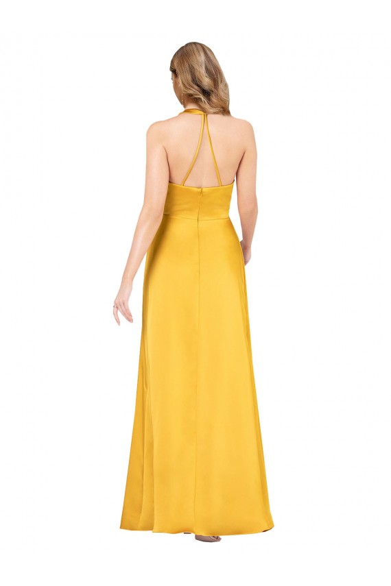 Sleeveless V-Neck Silky Satin Long Formal Dress Canada Clearance